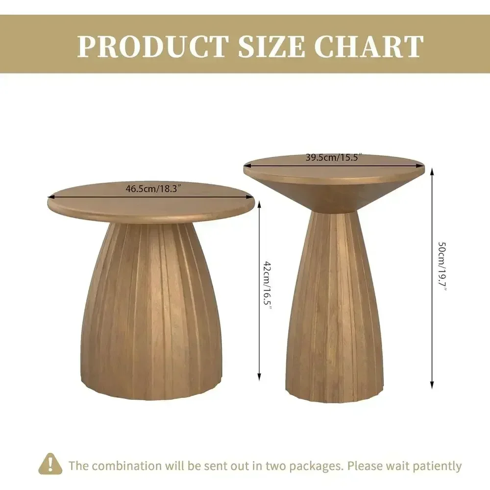 Weather-Resistant Metal Steel Patio Side Table Set, Outdoor Garden Deck Furniture, Wood-Tone Finish, No Assembly Needed