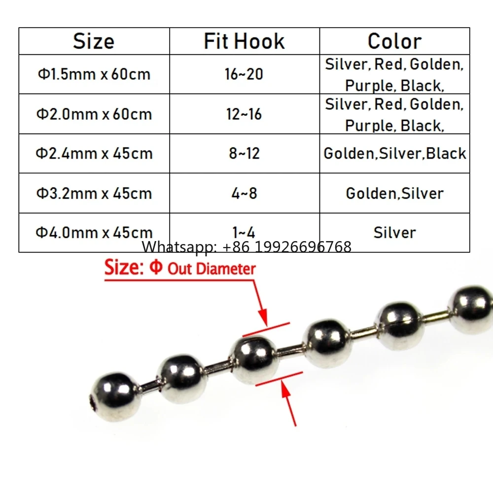 

Wholesale 45/60cm Fly Tying Metal Bead Chain Colorful Copper Dumbbel Chain Eyes Bead Head 1.2-4.5mm Nymph Fly Tying Material fac