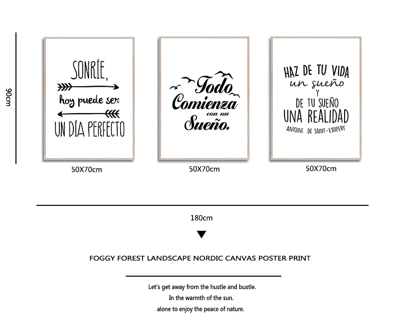 Hiszpański pozytywny cytat płótno drukowany obraz i plakat, hiszpańska sypialnia nowoczesny wystrój na płótnie malarstwo ścienne obraz dekoracji wnętrz