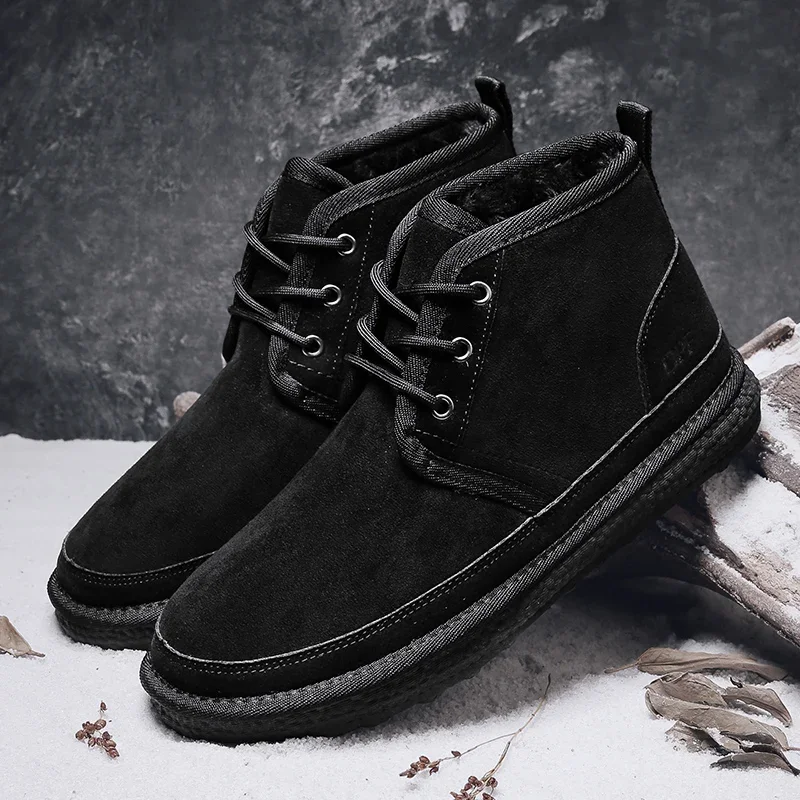 Boots for Men Casual Round Toe Flexible Comfortable Trendy Fashion All-match Non-slip Wear-Resistant Plus Velvet Popular Model