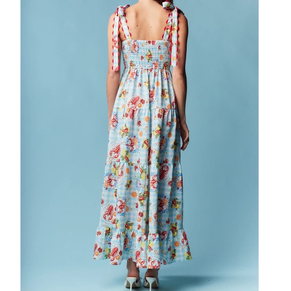 Dames elegante patchwork cartoon print cami-jurk mouwloze spaghettibandjes bodycon lange jurk zomerfeestjurk