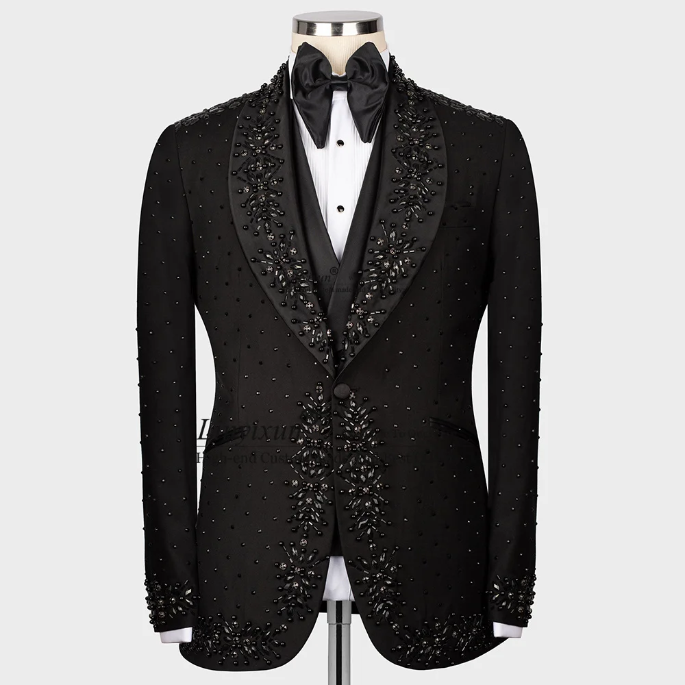 Luxury Embroidered Ornament Tuxedos Men Suits 3 Pieces Velvet Wedding Groom Dinner Party Male Prom Blazers Ternos Completo