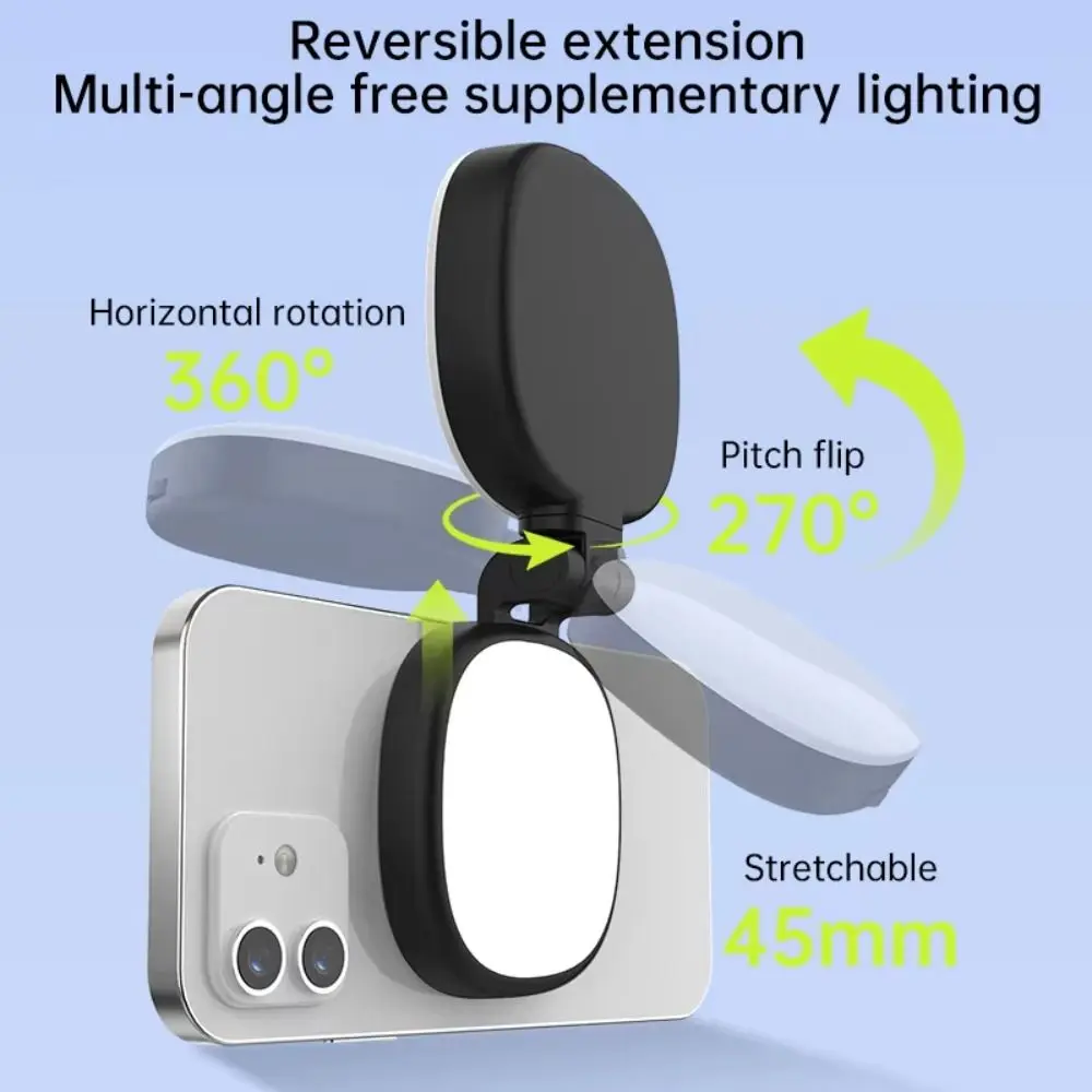 Specchio magnetico per selfie per telefono cellulare Luce di riempimento per selfie regolabile multifunzionale Luce di riempimento per telefono cellulare reversibile pieghevole