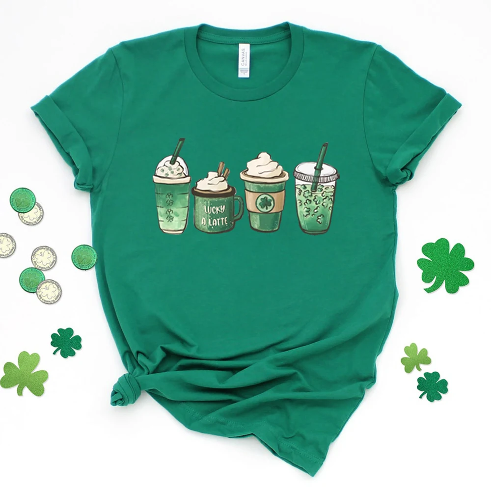 Coffee Shirt St Patricks Day Shirt Cute St Patty's Day Shirt Lucky Latte Green Shirt Irish Shamrock Clover Shirt Unisex Tees