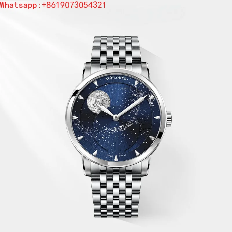 The Great Qin Empire AGELOCER Original Astronomer Mechanical Watch Men's Steel Belt Moon Phase Watch