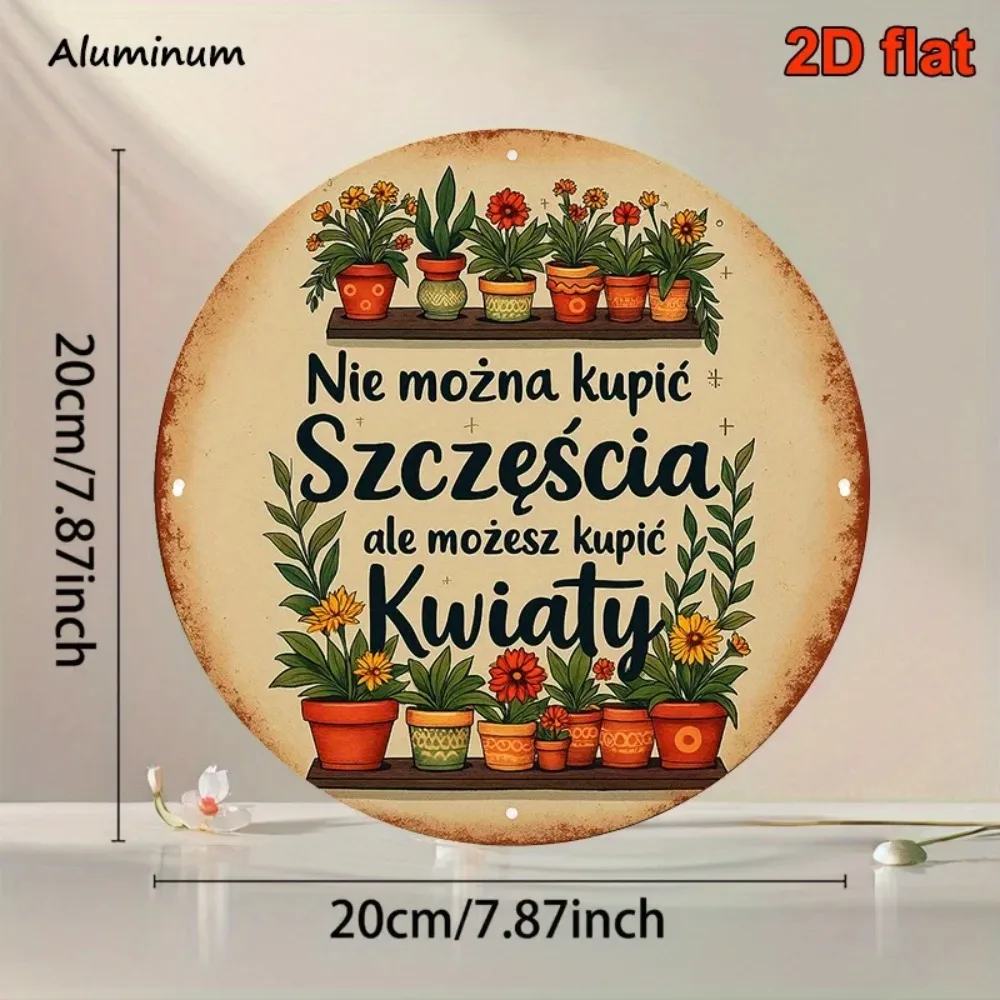 Aluminum Plate Metal Wall Art Round 20.32cm Vintage Floral Home Decor for Garden Balcony Kitchen Living Room Bedroom