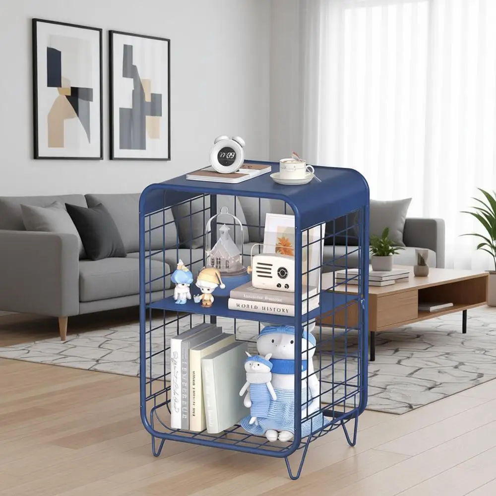

Cute Nightstand, Metal Side Table, 3-Tier End Table with Storage Shelf, Unique Side Tables, Cute Coffee Table for Living Room, S