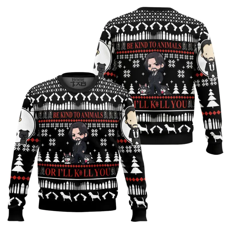Christmas Ugly Sweater John Wick Cute And Bizarre Dark Creative Snowflakes Deer Festival Patterns Personalized Festival Shopping