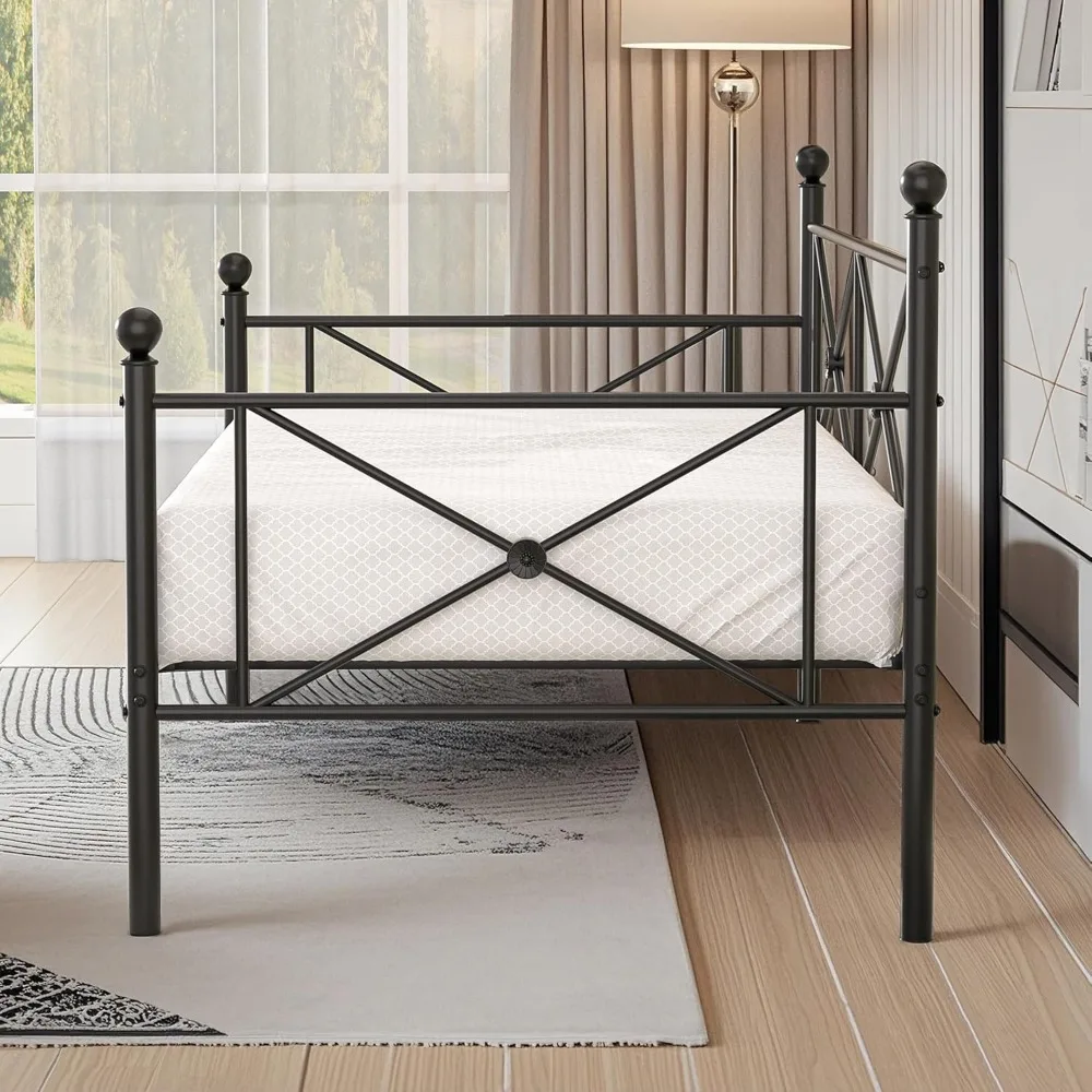 Metal Twin Daybed Frame with Stylish Headboard, Multifunctional Platform Bed for Bedrooms, Living Spaces, and Guest Rooms