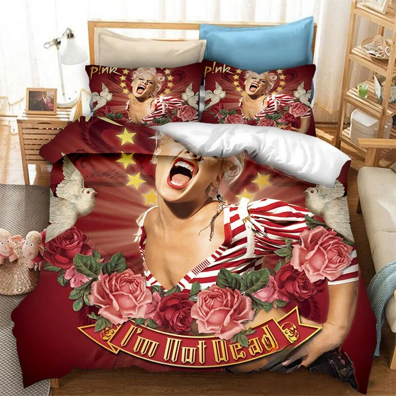 Singer Pink Printed Bedding Sets Quilt Bed Cover Comforter Duvet Cover Pillow Case 2-3 Pieces Sets Teenagers Children's Gifts