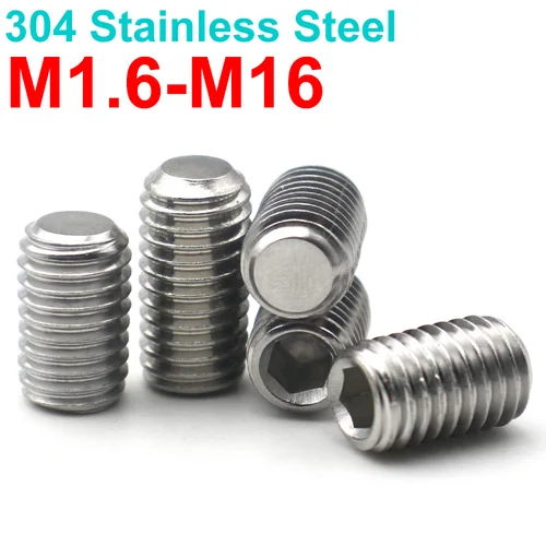 2-10 Uds M1.6 M2 M3 M4 M5 M6 M8 M10 304 tornillos con cabeza hexagonal de acero inoxidable punta de copa DIN916 tornillos sin cabeza hexagonal