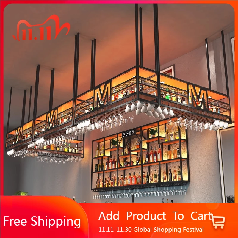 Storage Display Wine Rack Wall Bar Counter Kitchen Lighted Liquor Shelves Accesories Placards Ouverts Bar Cabinet Furniture