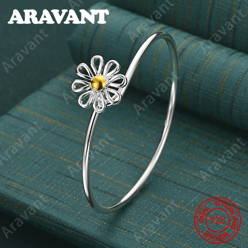 

925 Sterling Silver Chrysanthemum Open Bangle, Everyday Accessory For Women, Simple And Elegant Jewelry