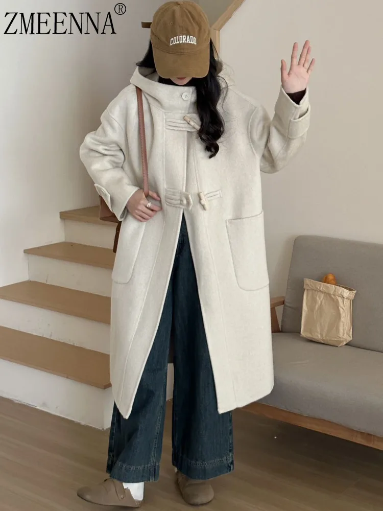 

ZMEENNA Women's Cozy Wool Blend Hooded Duffle Coat With Toggle Buttons Pockets Warm Winter Outerwear Casual Style ZM3516