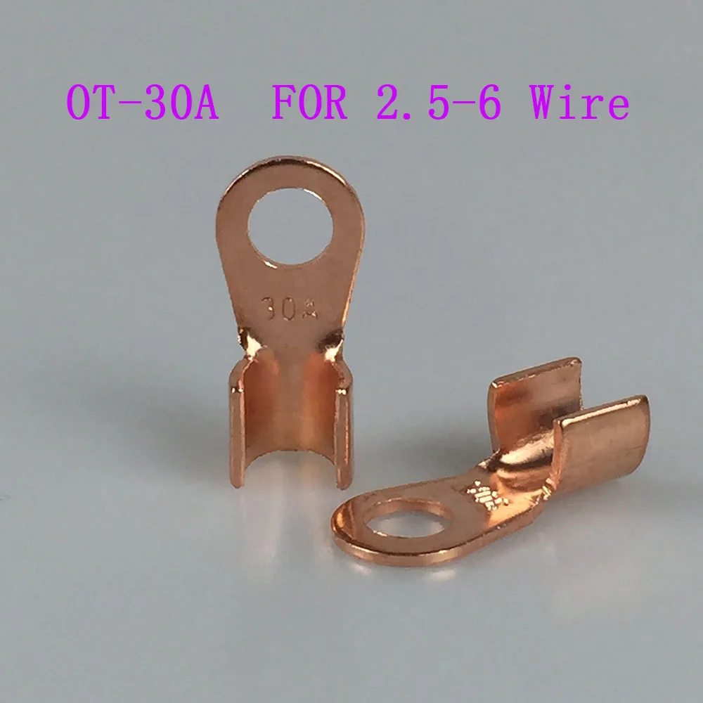 10pcs OT-30A 6mm Dia purple Copper Circular Splice Terminal L4 Wire Naked Connector For 2.5-6 Wire