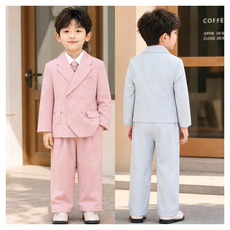 2026 New Boy's Double-breasted Formal Wedding Suit School Kids Piano Performance Costume Children's Birthday Party Dress
