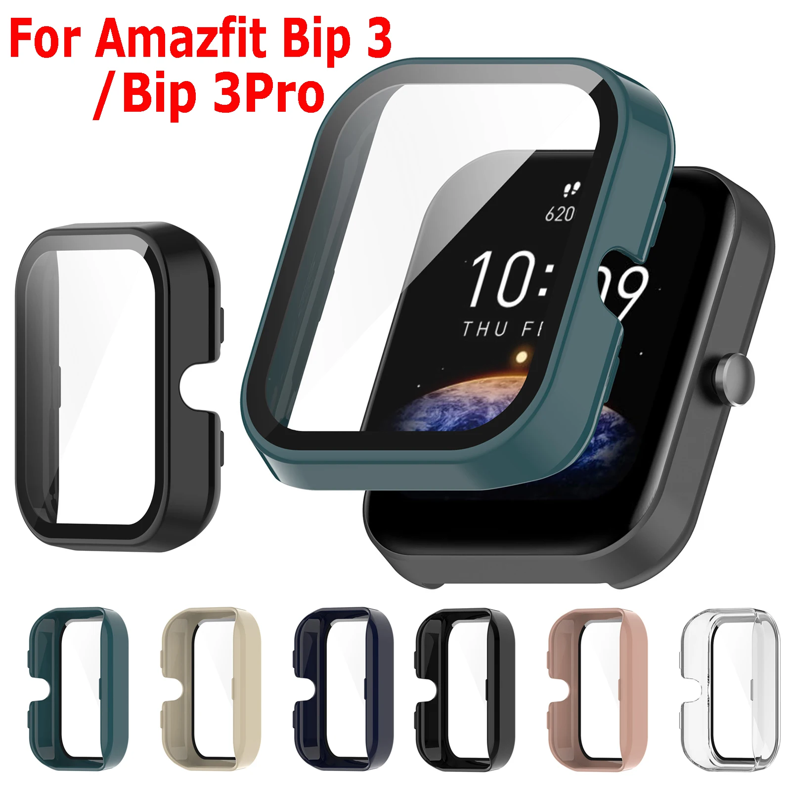 غطاء وزجاج مقسى لـ Amazfit Bip 3 و Bip 3 Pro ، غطاء واقي ، غلاف ممتص للصدمات ، واقي شاشة مضاد للخدش ، ملحقات