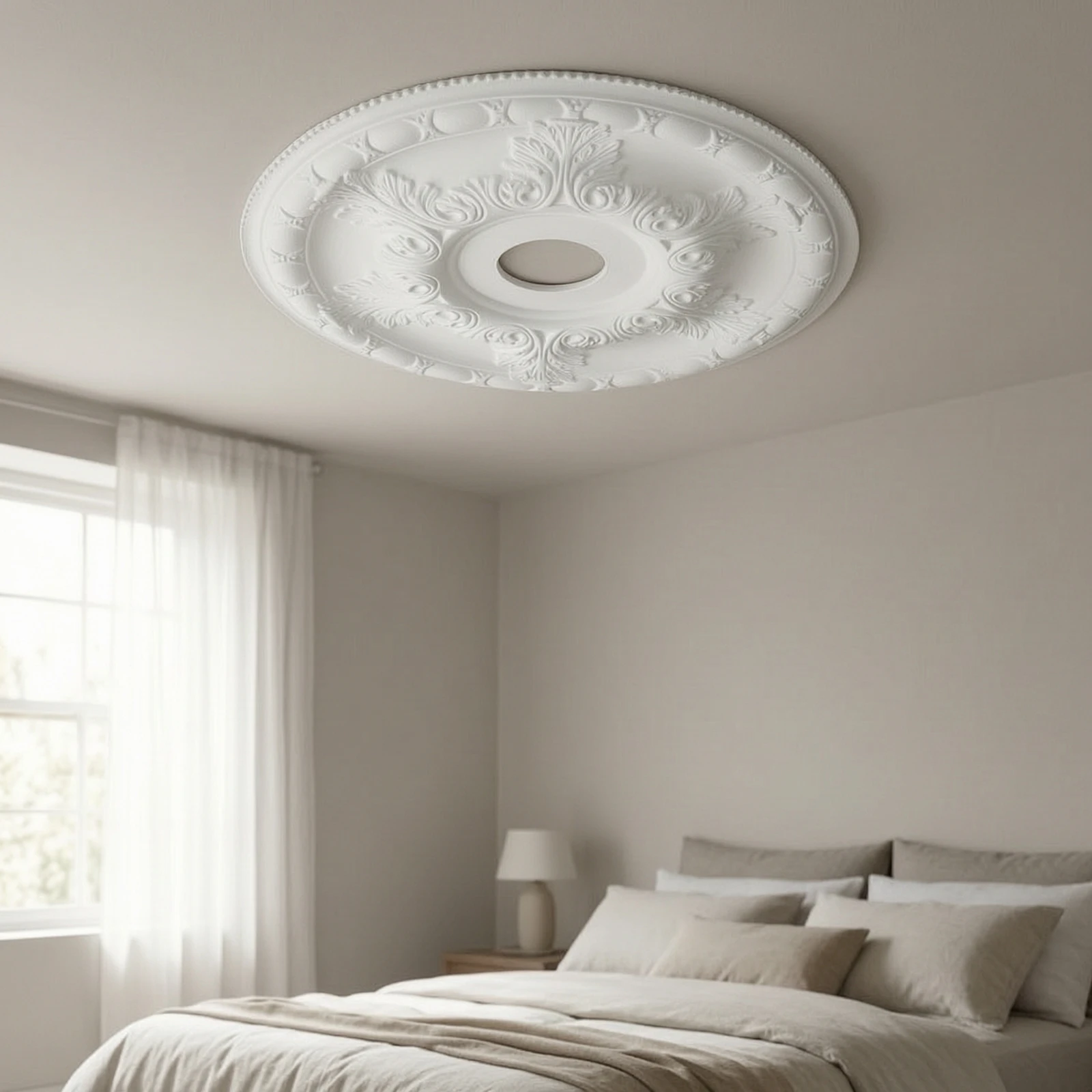 Ceiling Medallion with Floral Relief Ornate PU Ceiling Medallion Molding Elegant Decorative for Interior Designers, Dining Room