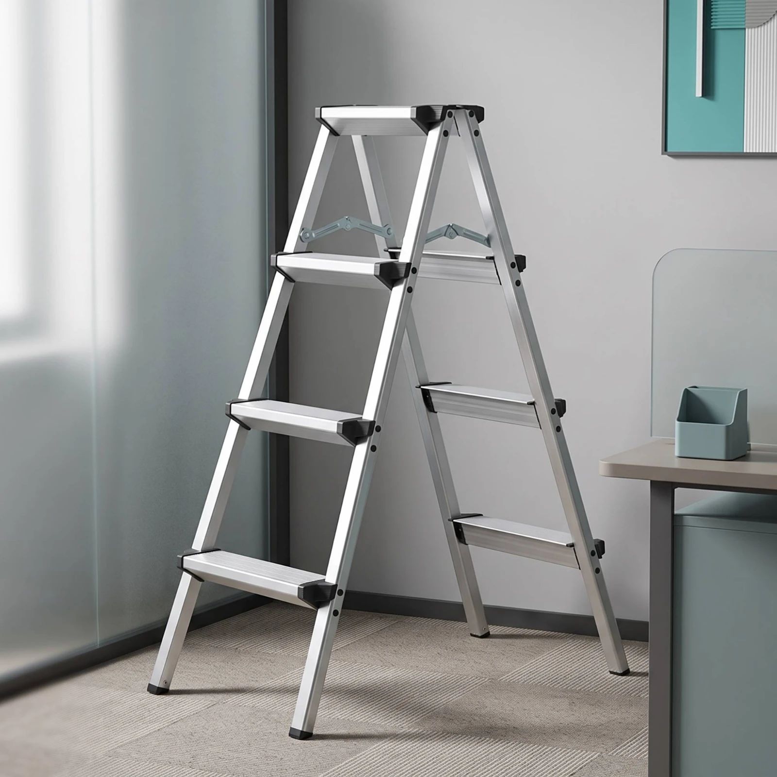 Ladder Stool with Wide Pedals Double-Sided Folding Ladder Folding Step Stool Foldable Sturdy for Home, Apartment 2-5 step