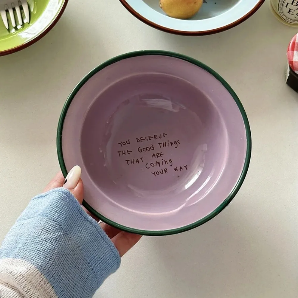 Creative Ceramic Yogurt Bowl Round Oatmeal Breakfast Fruit Dessert Dish Kitchen Tableware Cat Food Plate Home Dining Decor