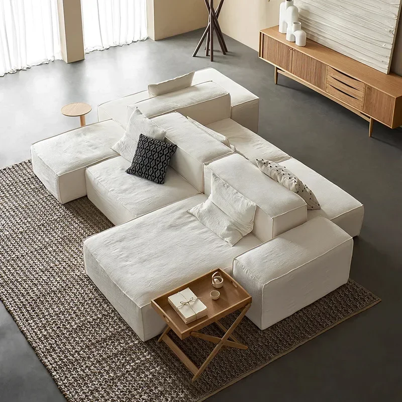 Japanese-style wabi-**** wind tofu block Bumia sofa, cream wind living room double-sided sitting module square combination sofa