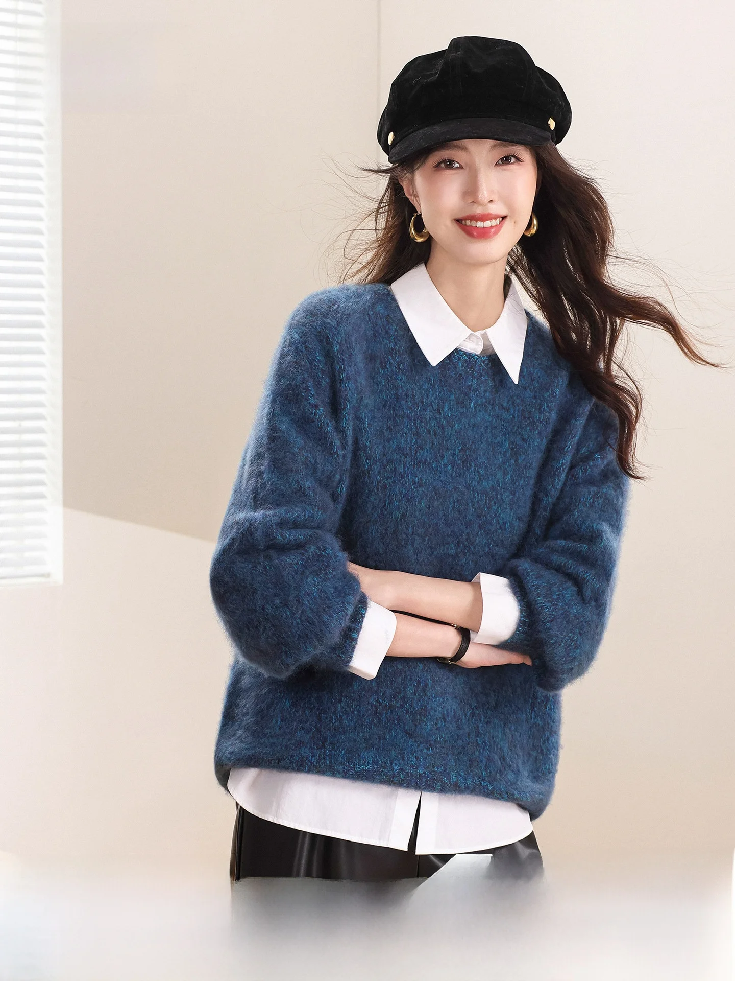

Snowy Flight 00 Wool Thi Sl One-Piece 2026 Fuzzy Yarn Wool Sweater Women's Autumn Winter round Ne W Soft Knitted Top