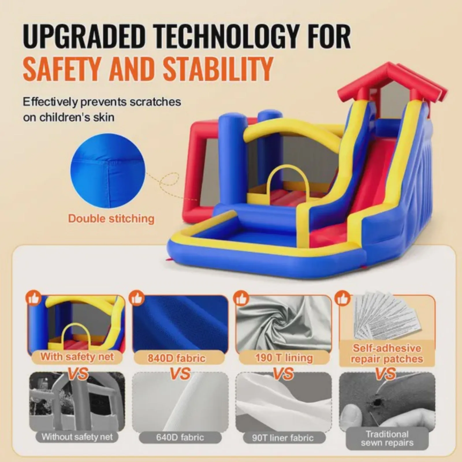 

Inflatable Bounce House Outdoor High Quality Playhouse Trampoline Jumping Bouncer with Blower Slide and Storage Bag Family Backyard Bouncy Castle for Kid Ages 3–8 Years 131x133x91 inch