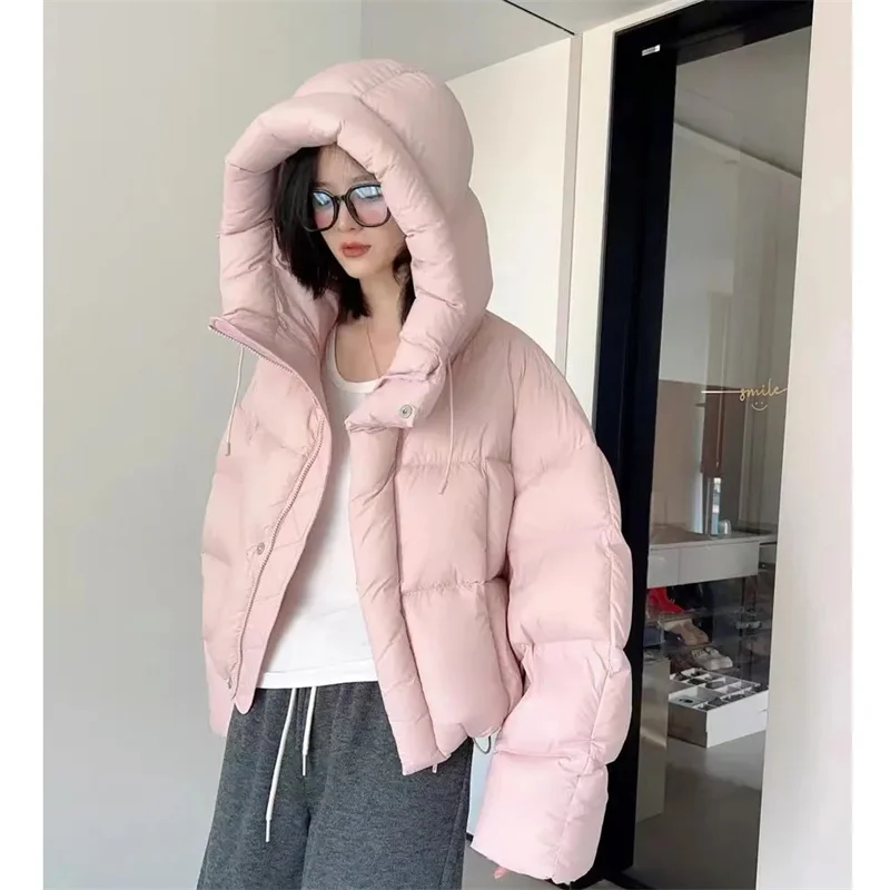 2025 New Women Winter Jacket Hooded Cotton Padded Coat Loose Warm Thicken Parka Fluffy Overcoat Snow Wear Outwear