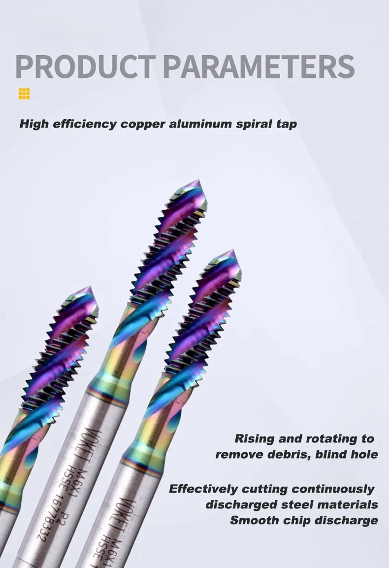 Azzkor dlc bunte Beschichtung Spiral gewinde bohrer für Aluminium effiziente Sackloch-Gewindes chneid werkzeuge m2m3m4m5m6m8m12 – Detail 1