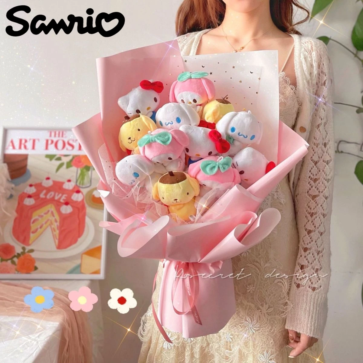 

Sanrio Anime Hello Kitty Pompompurin Bouquet Cinnamoroll Kuromi My Melody Kawaii Cartoon Doll Girl Cute Birthday Graduation Gift