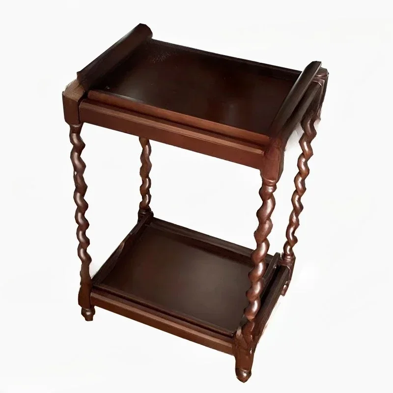 Double-layer shelf side vintage solid wood living room storage rack floor-standing living room side table high stand