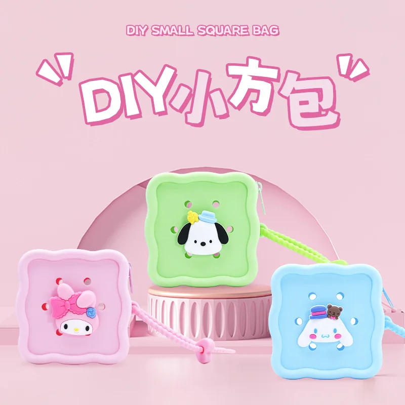 

Sanrio Melody Kuromi Cinnamoroll Soft Holes Coin Purse Mini Silicone Card Holder Zipper Storage DIY Bag