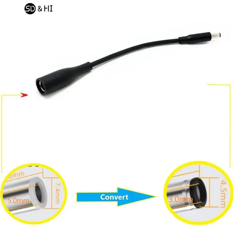 DC Power Cord / Cable Charger Laptop Adapter 7.4*5.0mm Female to 4.5*3.0mm Central Pin Male Plug Connector for Dell Laptop