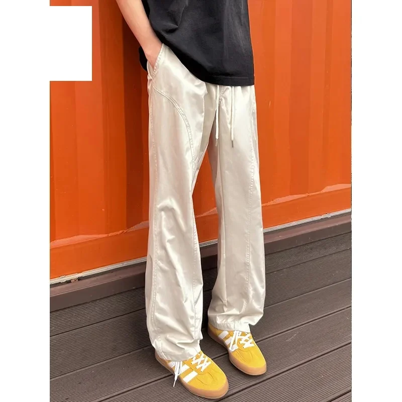 

Men's Beige Pants Spring/summer American Slanted Casual Retro Quick Drying Work Pants Straight Leg Hanging Slightly Flared Pants