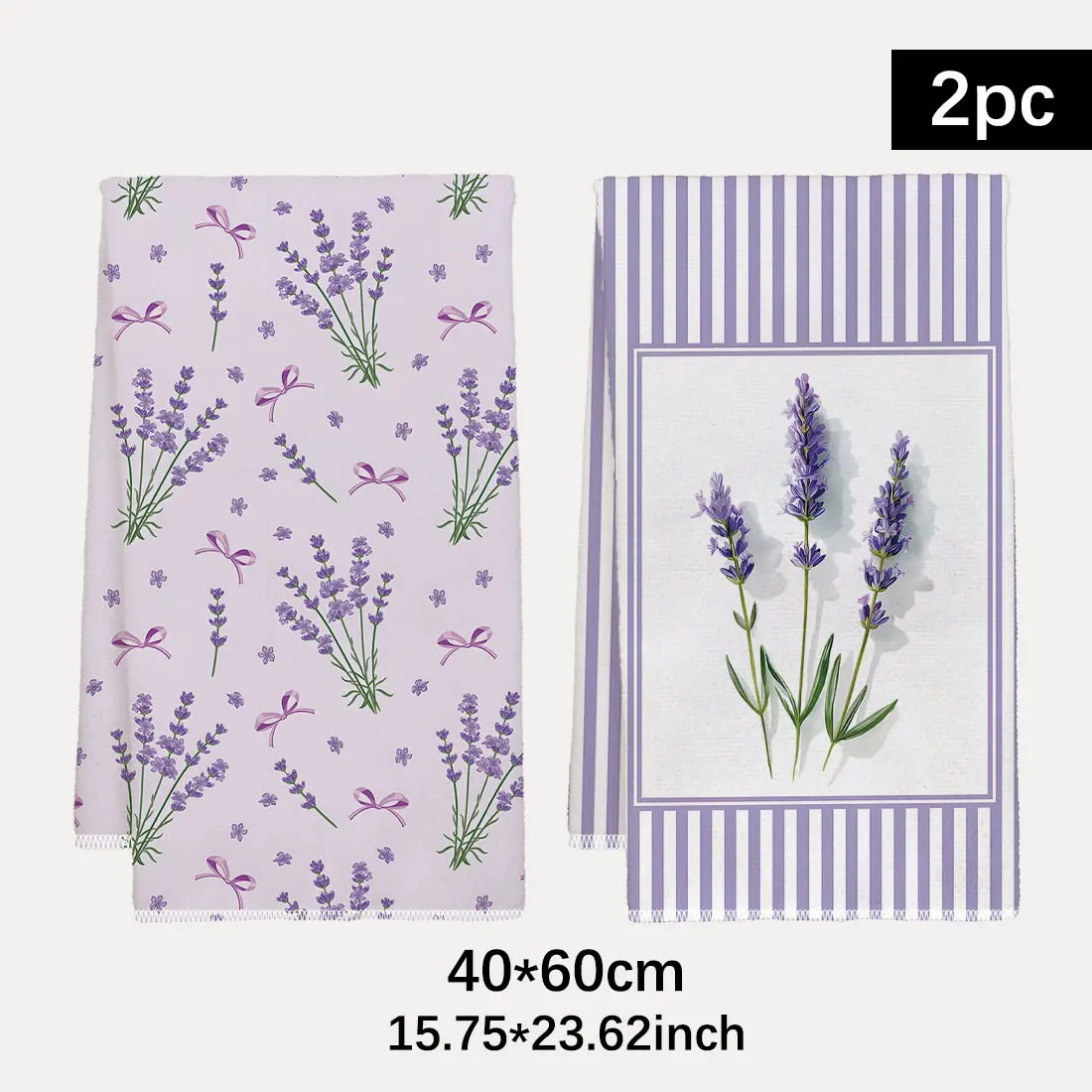 2pcs 40x60cm Spring Purple Striped Lavender Bow Flowers Dishcloth Tea Towel Kitchen  Flowers Cleaning Wash Cloth Gifts