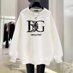 Women's Letter Printed Hoodies Design O-Neck Loose Pullover Long Sleeve Harajuku Y2K Sweatshirt Woman Fashion Allmatch Sport Kit