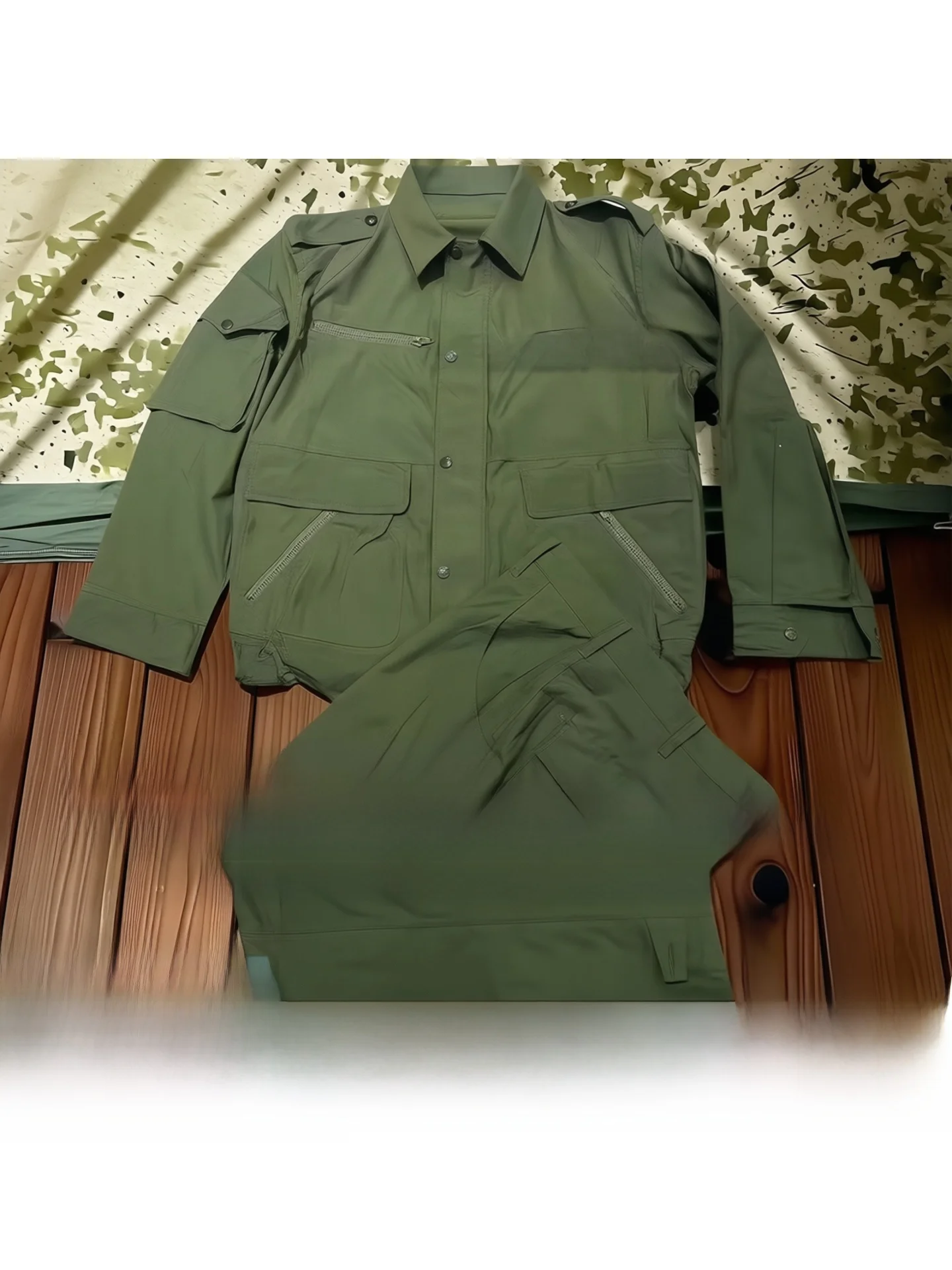 old-style-87-summer-workwear-jacket-type-indeed-green-military-fabric-thin-wear-resistant-outdoor-set-cotton-polyester-material