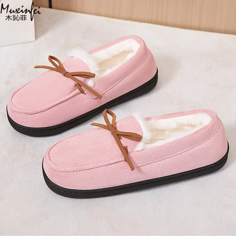 حذاء نسائي شتوي جديد مع حذاء قطني سميك مخملي مضاف، حذاء قصير منزلي مريح ودافئ ومتعدد الاستخدامات #4