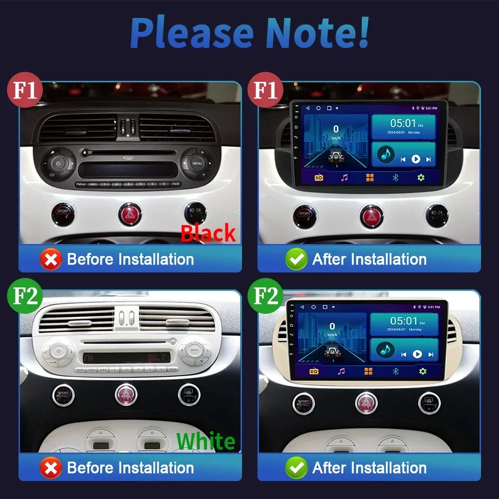 Autoradio For Fiat 500 2007-2015 Head Unit Car Radio Stereo 4G GPS Navigation Carplay Multimedia Android 14 Touch Screen Stereo