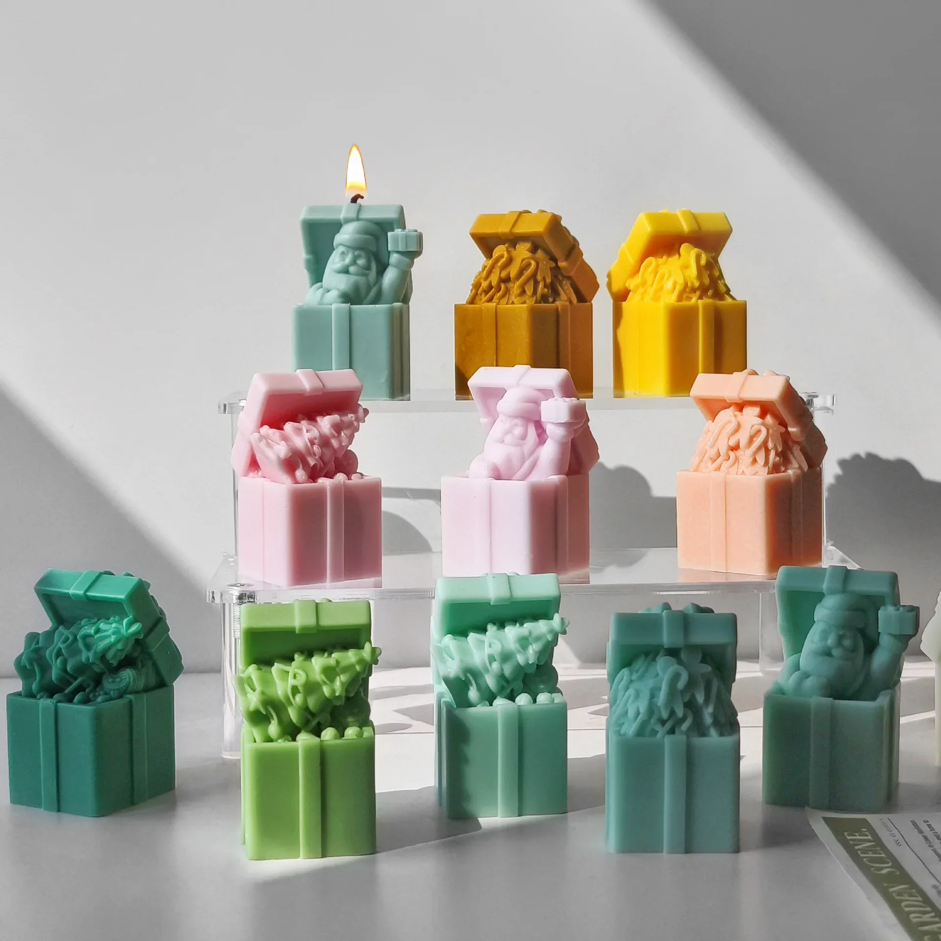 

3D Christmas Gift Box Decoration Candle Silicone Mold Plaster Resin Ornaments Mould Soap Candle Making Supplies