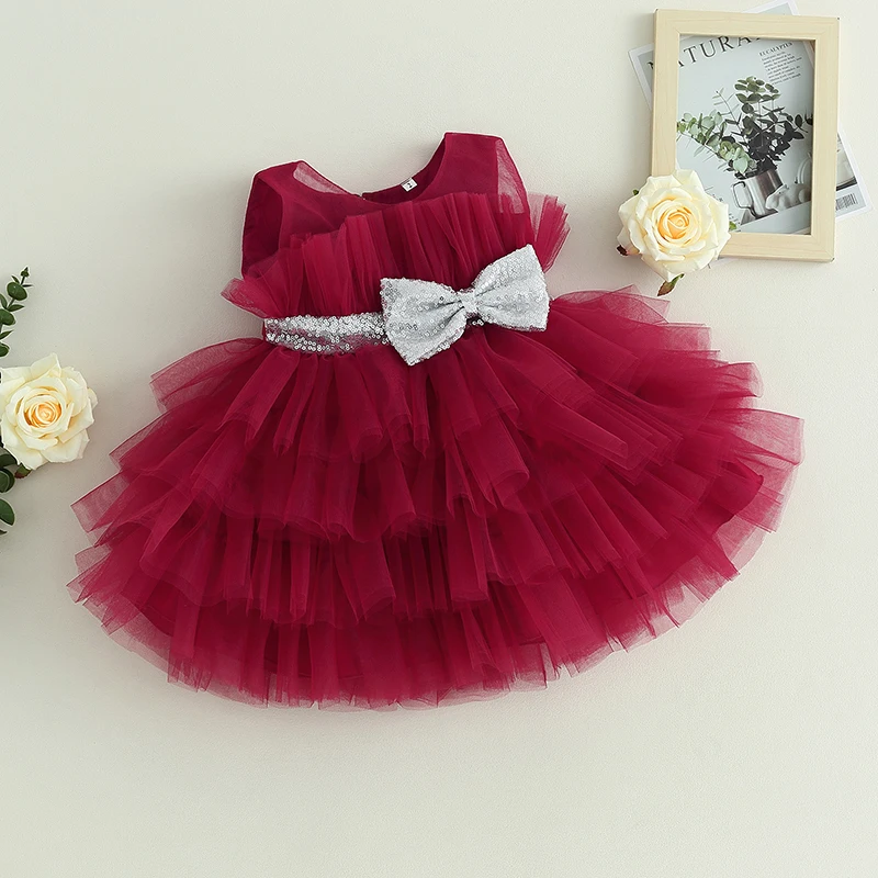 Lioraitiin 1-5Y Kids Girls Ball Gown Sleeveless Bow Mesh Tulle Tutu Princess Party Dress for Birthday Wedding Dress