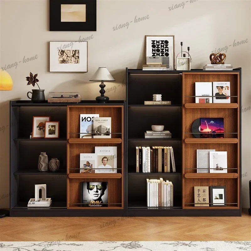 LSSliding Door Retro Solid Wood Bookcases European Living Room Furniture Nordic Home Display Cabinet Multi-layer Storage Bookshe