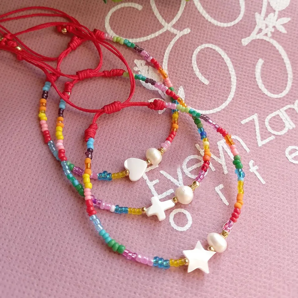 

Beaded bracelet originality Sea shell Hand knitting Heart Pearl Design Bohemia Adjustable Tide Simple Female Rice bead bracelet