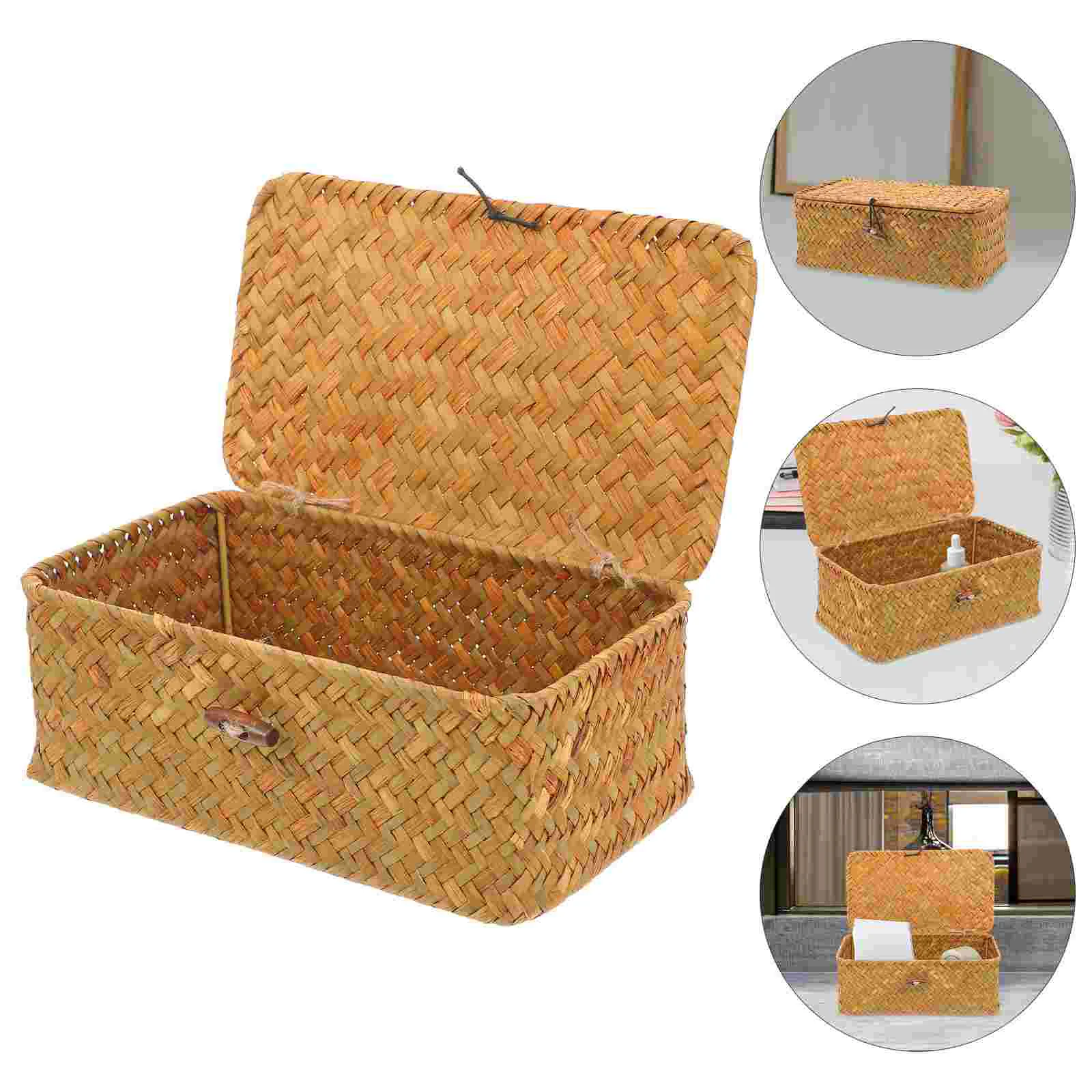 Natural Straw Woven Basket Cutlery ganizer Laundry Bamboo Rattan Storage Drawer Eco Friendly Country Style Multifunctional Home