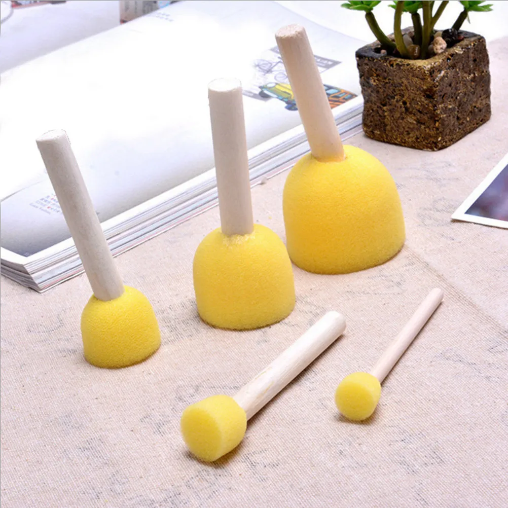 5Pcs Sponge Paint Brushes Graffiti Tools Water-Absorbing Heads Wooden Handle Lightweight for DIY Craft Painting Stippler