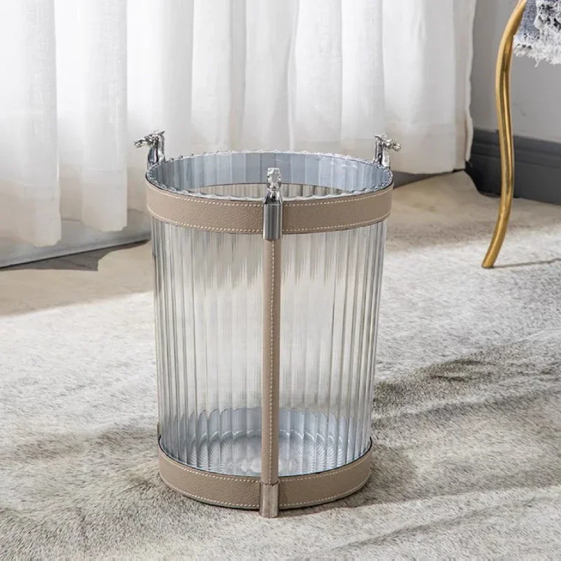 Stainless Steel Trash Can Luxury Transparent Large Capacity Waste Bins Simple Toilet Wastebasket Home Kitchen Organization