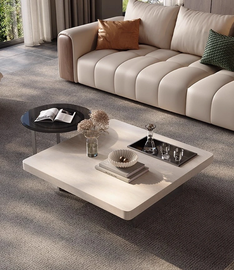 Off-white travertine rock slab coffee table living room high-end Italian minimalist high-end coffee table