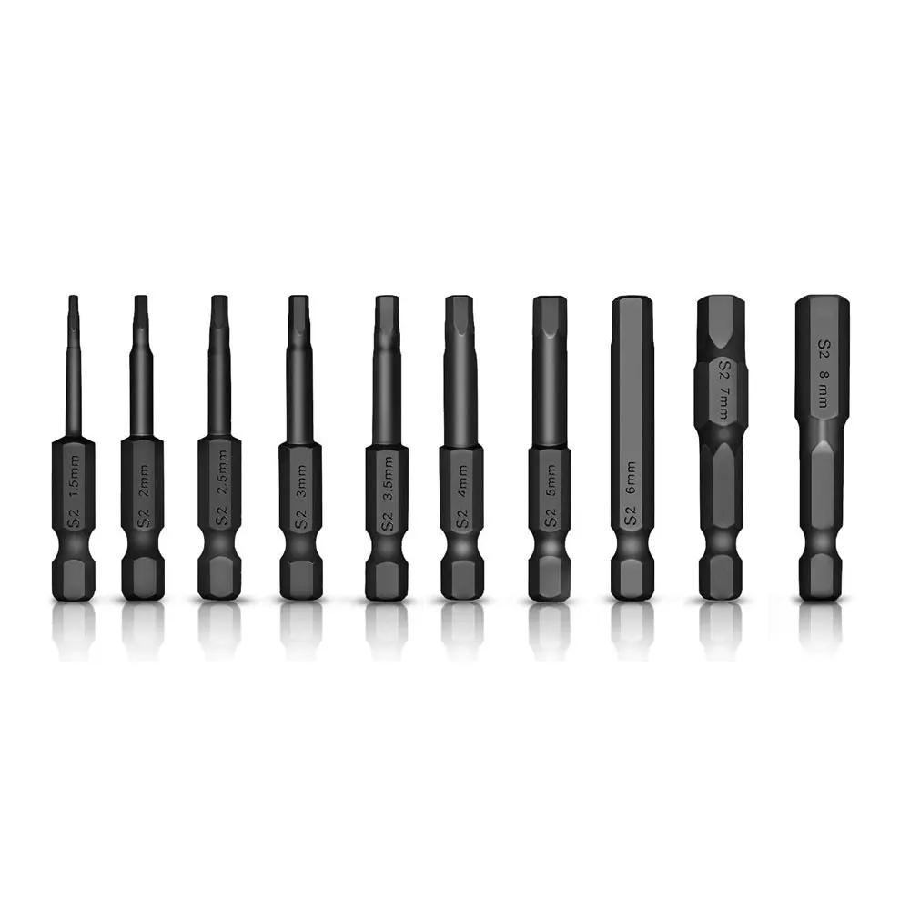 10 Pcs SAE/Metric Hex Head Allen Wrench Drill Bit Set 1/4\