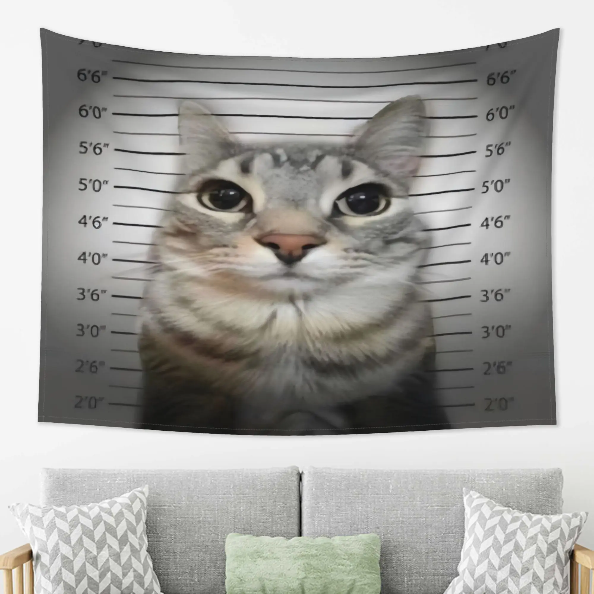 VIKAMA Funny Cat Imprisoned Mugshot Tapestry Wall Hanging Home Decor for Bedroom Living Room Dorm Fun Police Station Headshot