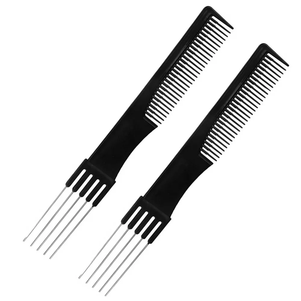 2 Packs Hair Teasing Comb with Metal Pick for Women Styling Volumizing Backcombing Detangling Black Hair Pick Combs